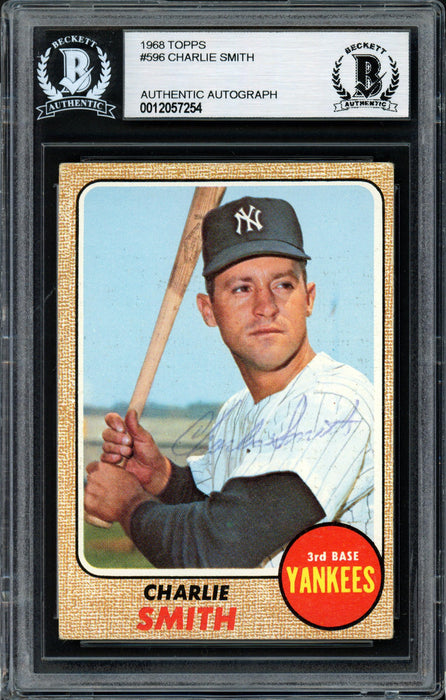Charlie Smith Autographed 1968 Topps Card #596 New York Yankees Beckett BAS #12057254 - RSA