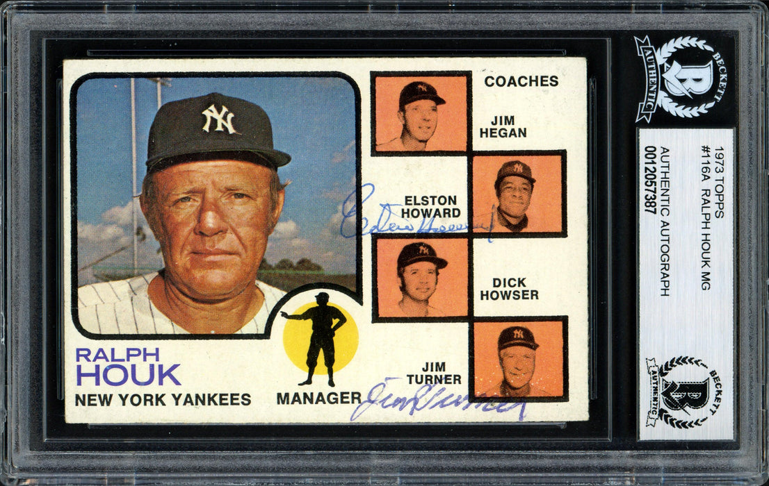 Elston Howard & Jim Turner Autographed 1973 Topps Card #116 New York Yankees Beckett BAS #12057387 - RSA