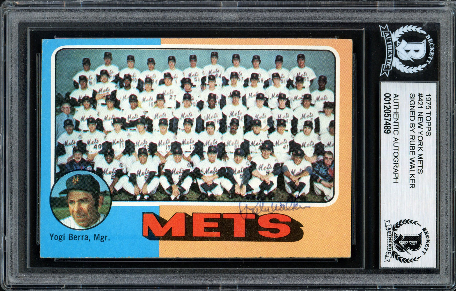 Al "Rube" Walker Autographed 1975 Topps Card #421 New York Mets Beckett BAS #12057489 - RSA