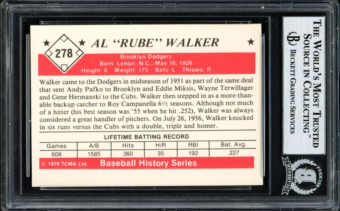 Al "Rube" Walker Autographed 1979 TCMA Card #278 Brooklyn Dodgers Beckett BAS #12058691 - RSA