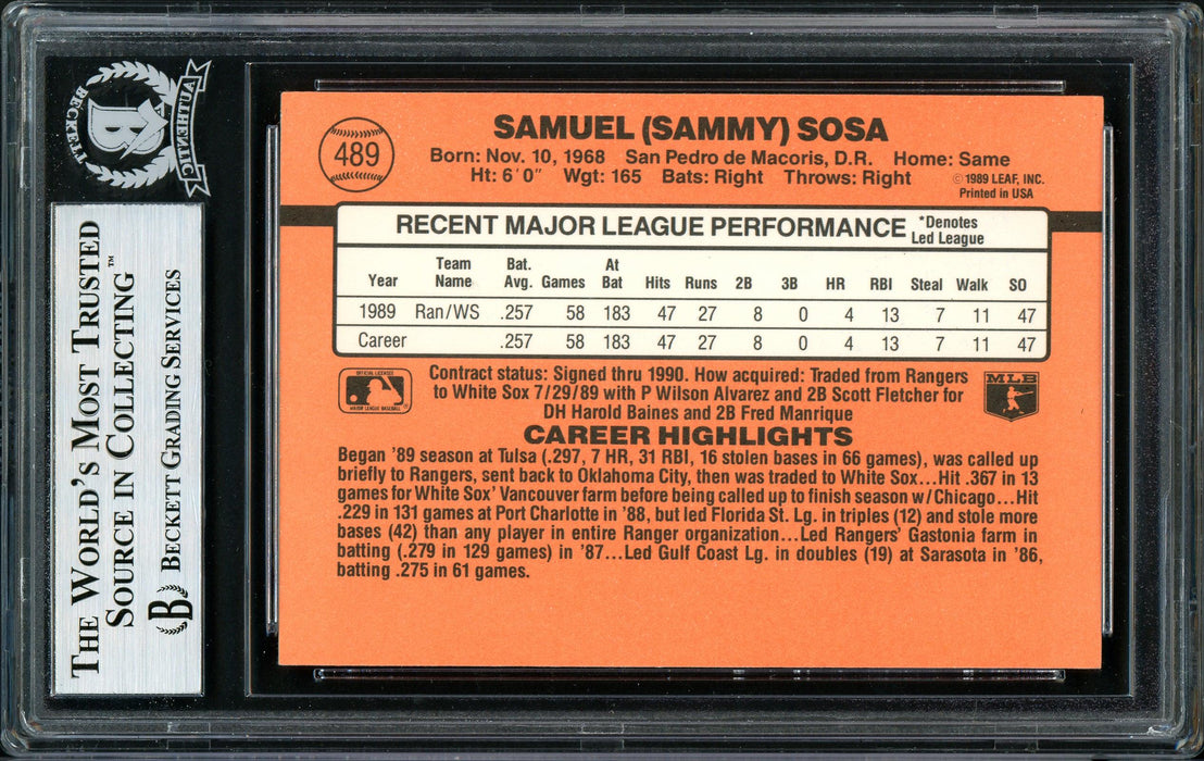 Sammy Sosa Autographed Signed 1990 Donruss Rookie Card #489