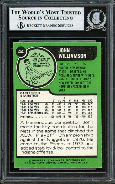 John Williamson Autographed 1977-78 Topps Card #44 Indiana Pacers Beckett BAS #12306712 - RSA