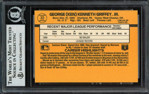 Ken Griffey Jr. Autographed 1989 Donruss Rookie Card #33 Seattle Mariners Vintage Rookie Era Beckett BAS #12486620 - RSA