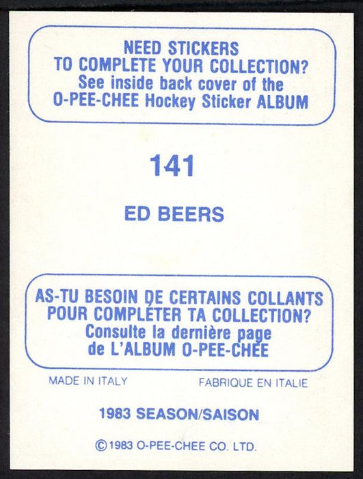 Ed Beers Autographed 1983-84 O-Pee-Chee Sticker Card #141 Calgary Flames SKU #154070 - RSA