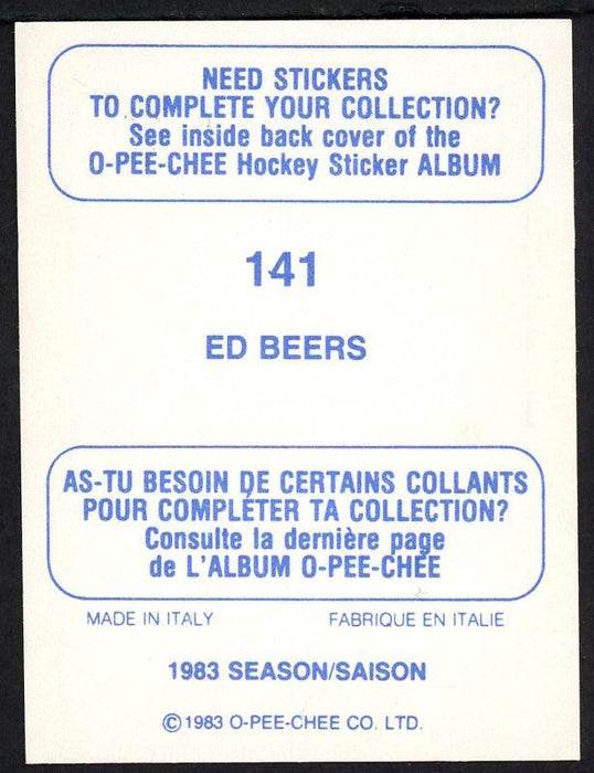 Ed Beers Autographed 1983-84 O-Pee-Chee Sticker Card #141 Calgary Flames SKU #154071 - RSA