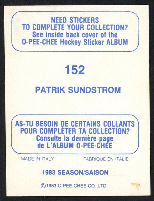 Patrik Sundstrom Autographed 1983-84 O-Pee-Chee Sticker Card #152 Vancouver Canucks SKU #154072 - RSA