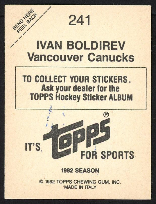 Ivan Boldirev Autographed 1982-83 Topps Sticker Card #241 Vancouver Canucks SKU #154074 - RSA