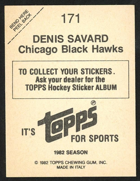 Denis Savard Autographed 1982-83 Topps Sticker Card #171 Chicago Blackhawks SKU #154076 - RSA