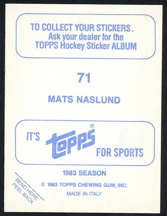Mats Naslund Autographed 1983-84 Topps Sticker Card #71 Montreal Canadiens SKU #154089 - RSA