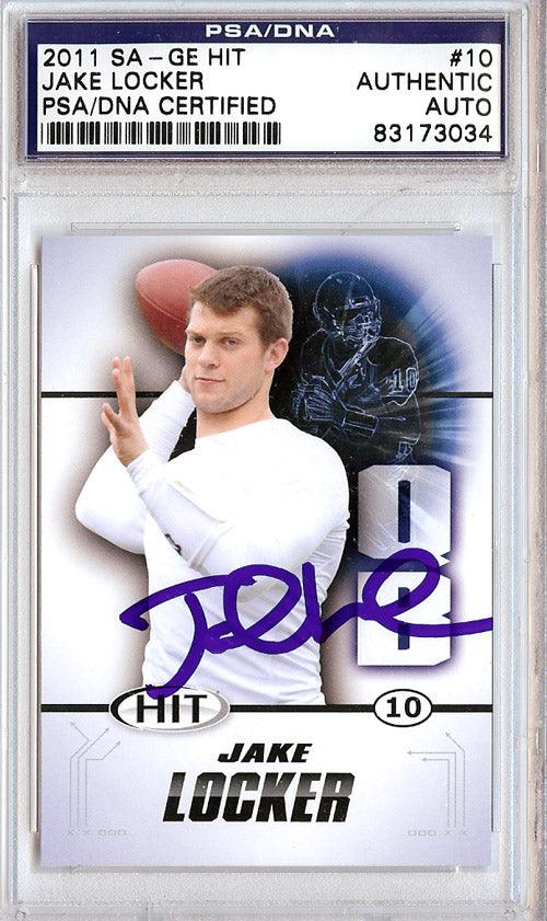Jake Locker Autographed 2011 Hit Rookie Card #10 Washington Huskies PSA/DNA Stock #26940 - RSA
