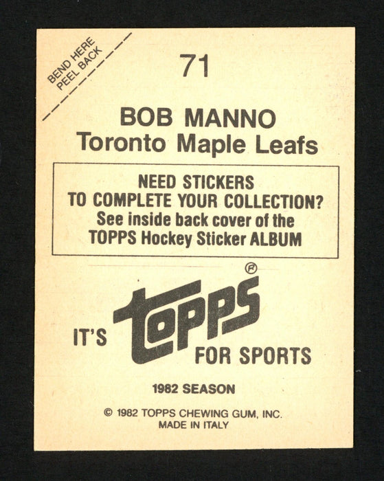 Bob Manno Autographed 1982-83 Topps Sticker Card #71 Toronto Maple Leafs SKU #154115 - RSA