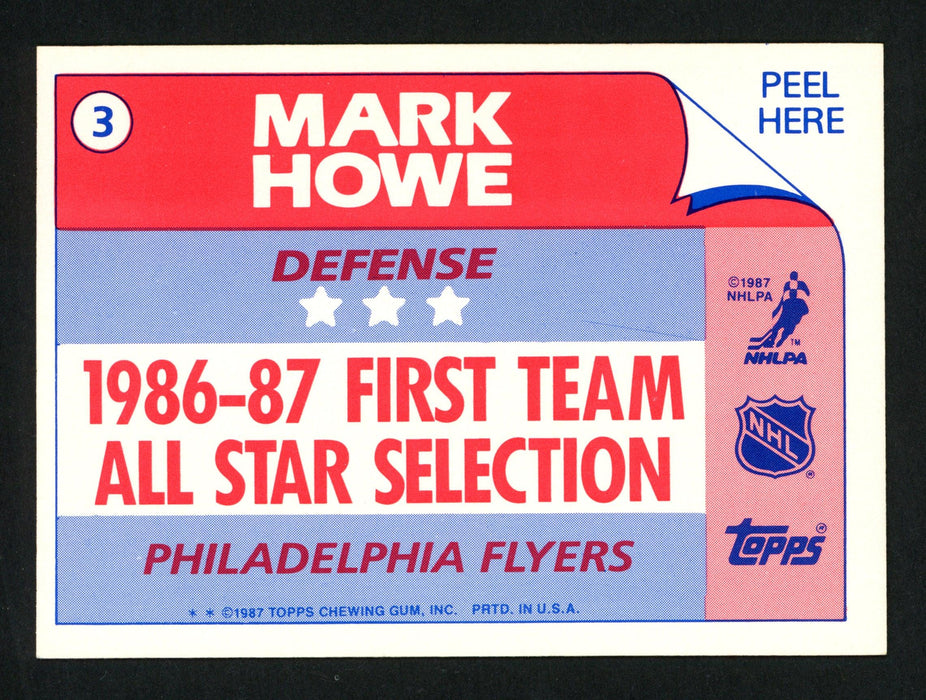 Mark Howe Autographed 1987-88 Topps Sticker Card #3 Philadelphia Flyers SKU #154120 - RSA
