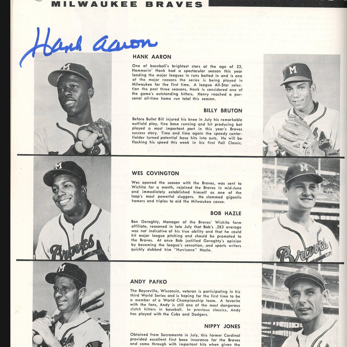 1957 Milwaukee Braves Autographed World Series Program With 5 Total  Signatures Including Hank Aaron & Warren Spahn Beckett BAS #AA00297 - Mill  Creek Sports