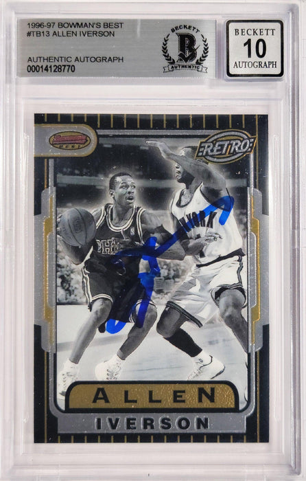 Allen Iverson Autographed 1996-97 Bowman's Best Retro Rookie Card #TB13 Philadelphia 76ers Auto Grade Gem Mint 10 Beckett BAS #14128770 - RSA