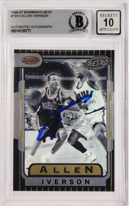 Allen Iverson Autographed 1996-97 Bowman's Best Retro Rookie Card #TB13 Philadelphia 76ers Auto Grade Gem Mint 10 Beckett BAS #14128771 - RSA
