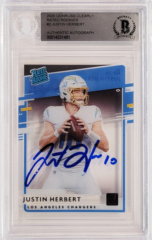 Justin Herbert Autographed 2020 Donruss Clearly Rated Rookie Card #RR-JH Los Angeles Chargers Beckett BAS #14231491 - RSA