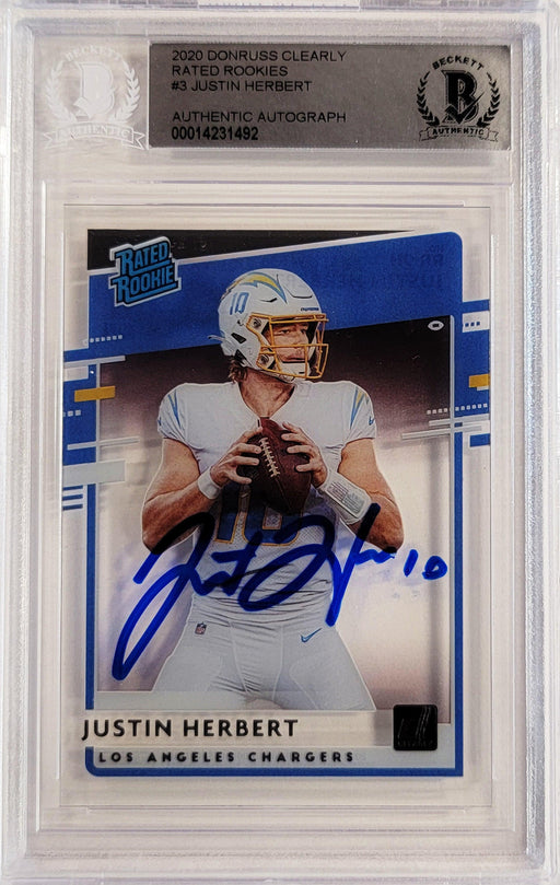 Justin Herbert Autographed 2020 Donruss Clearly Rated Rookie Card #RR-JH Los Angeles Chargers Beckett BAS #14231492 - RSA