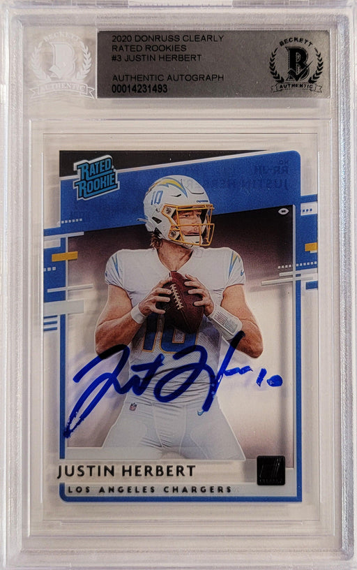 Justin Herbert Autographed 2020 Donruss Clearly Rated Rookie Card #RR-JH Los Angeles Chargers Beckett BAS #14231493 - RSA