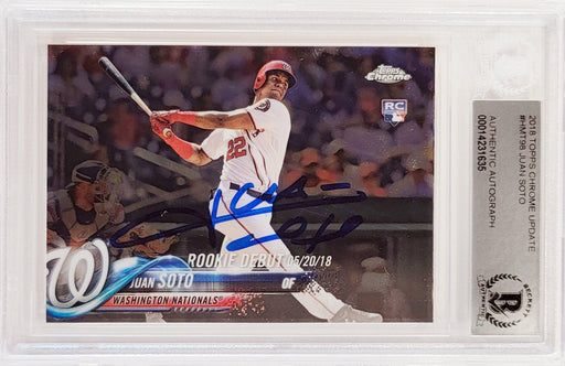 Juan Soto Autographed 2018 Topps Chrome Update Rookie Card #HMT98 Washington Nationals Beckett BAS #14231635 - RSA