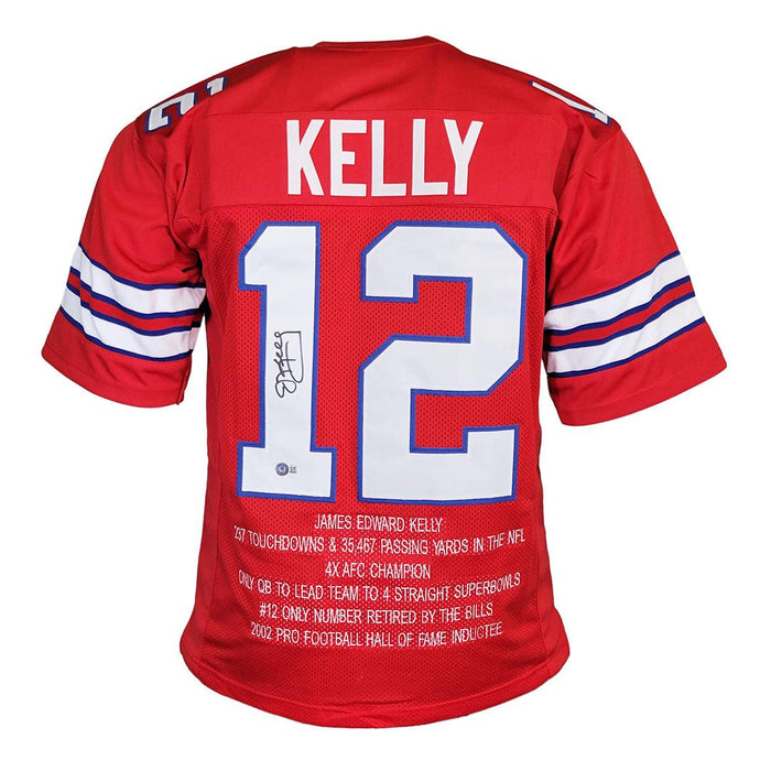 RSA Jim Kelly Signed Buffalo Red Stats Football Jersey (Beckett)