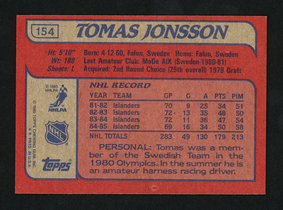 Tomas Jonsson Autographed 1985-86 Topps Card #154 New York Islanders SKU #154162 - RSA