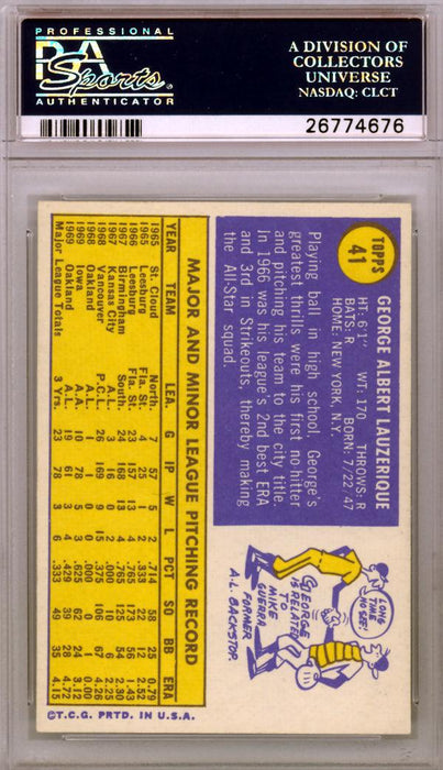 George Lauzerique Autographed 1970 Topps Card #41 Oakland A's PSA/DNA #26774676 - RSA