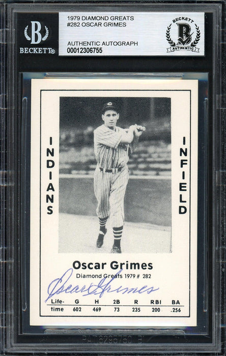 Oscar Grimes Autographed 1979 Diamond Greats Card #282 Cleveland Indians Beckett BAS #12306755 - RSA