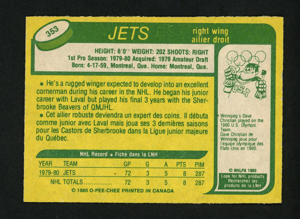 Jimmy Mann Autographed 1980-81 O-Pee-Chee Rookie Card #353 Winnipeg Jets SKU #154284 - RSA