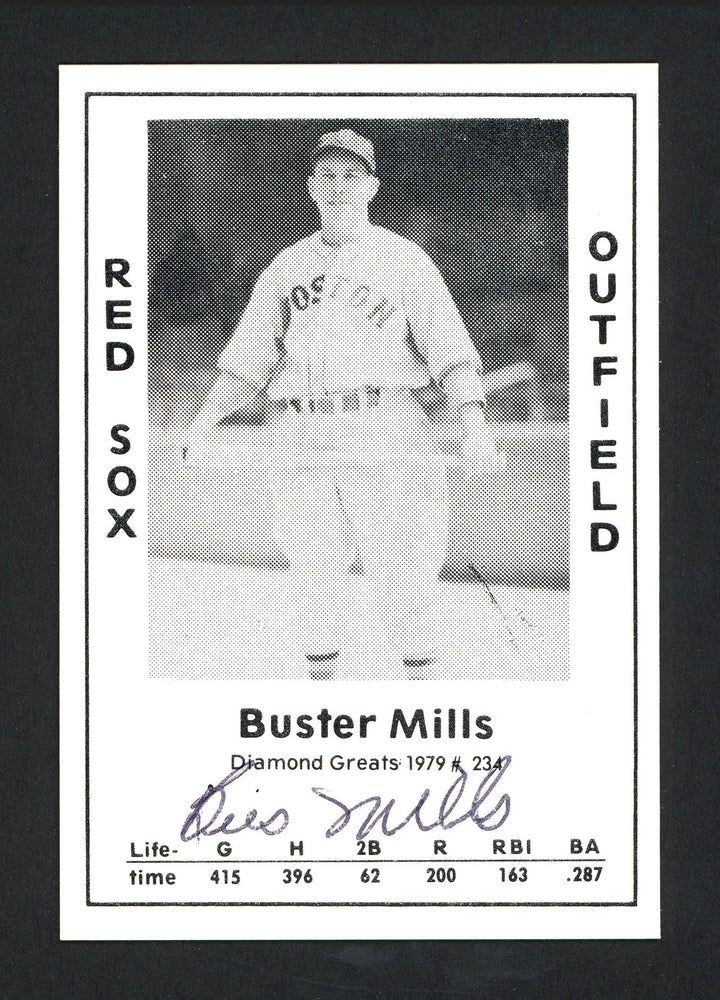 Buster Mills Autographed 1979 Diamond Greats Card #234 Boston Red Sox SKU #165879 - RSA
