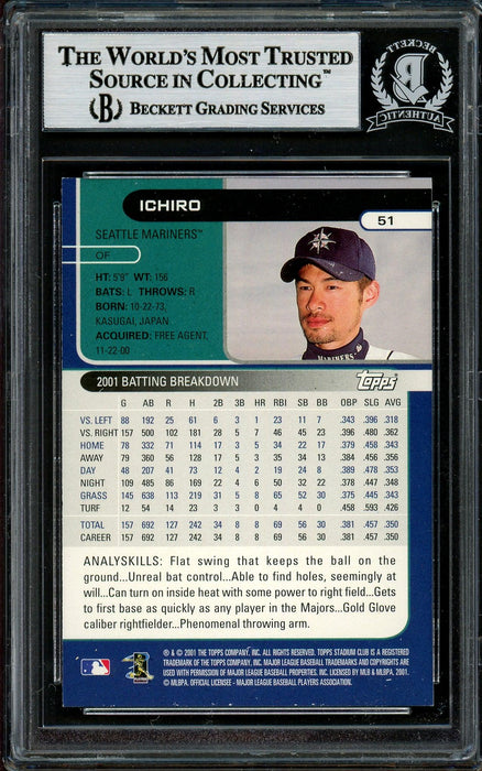 Ichiro Suzuki Autographed 2002 Topps Stadium Club Card #51 Seattle Mariners  Beckett BAS Stock #194205