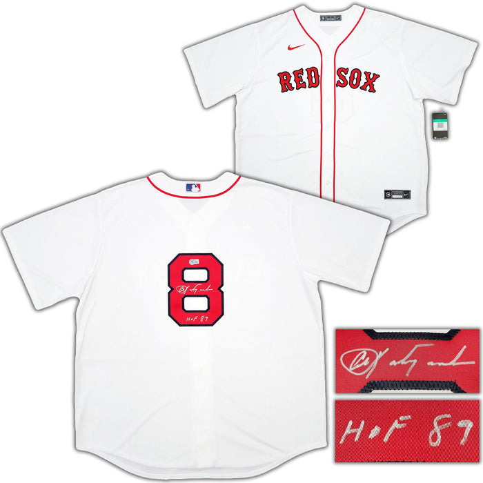 Mil Boston Red Sox Carl Yastrzemski Autographed White Nike Jersey Size XL HOF 89 Beckett BAS Stock #203885