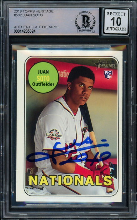 Juan Soto Autographed 2018 Topps Heritage Rookie Card #502