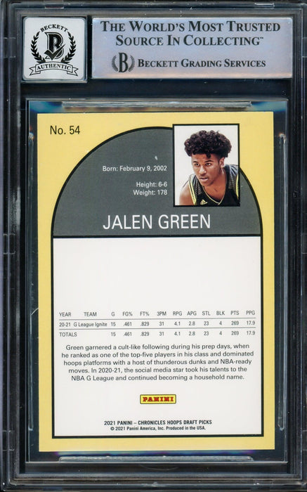Jalen Green Autographed 2021-22 Hoops Tribute Rookie Card #54 Houston  Rockets Auto Grade Gem Mint 10 Beckett BAS #14235648