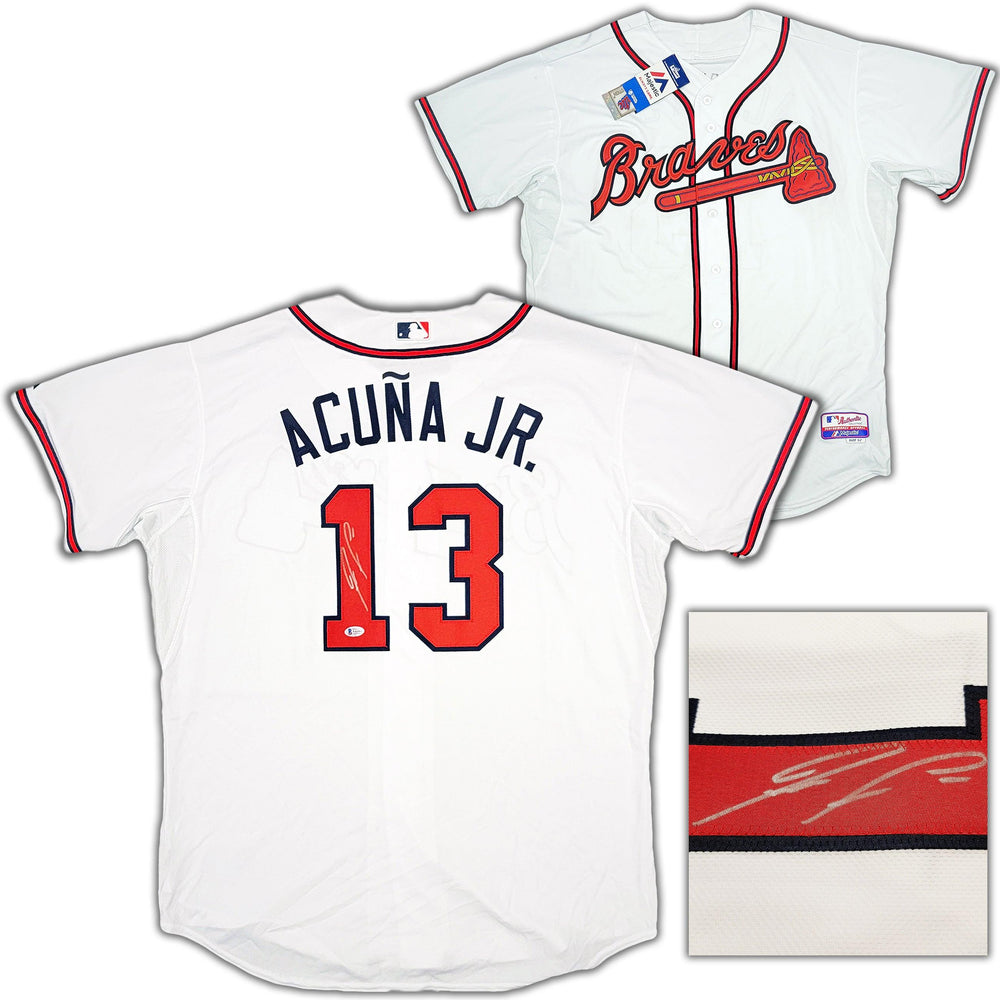 Mil Atlanta Braves Ronald Acuna Jr. Autographed White Majestic Authentic Cool Base Jersey Size 52 Beckett BAS Stock #206515