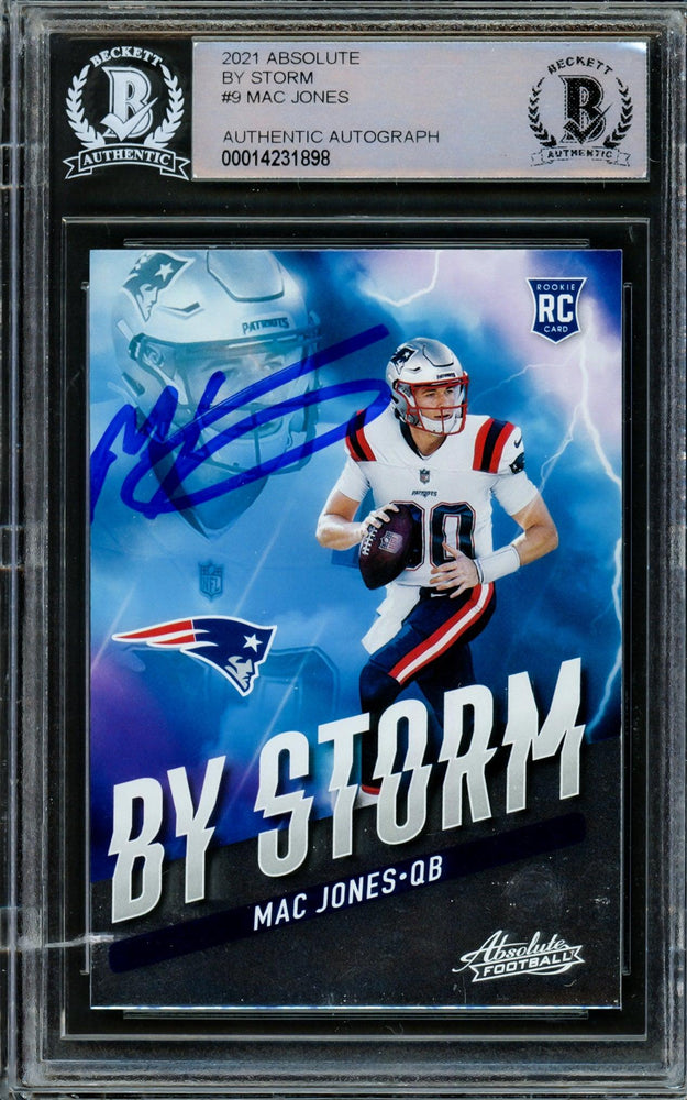 Mac Jones Autographed 2021 Panini Absolute By Storm Rookie Card #BST-9 New England Patriots Signed High Beckett BAS #14231898 - RSA