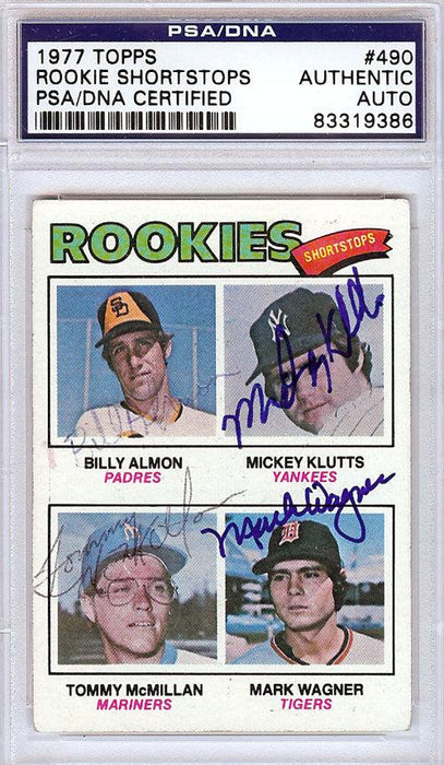 Billy Almon, Mickey Klutts, Tommy McMillan & Mark Wagner Autographed 1977 Topps Card #490 PSA/DNA #83319386 - RSA