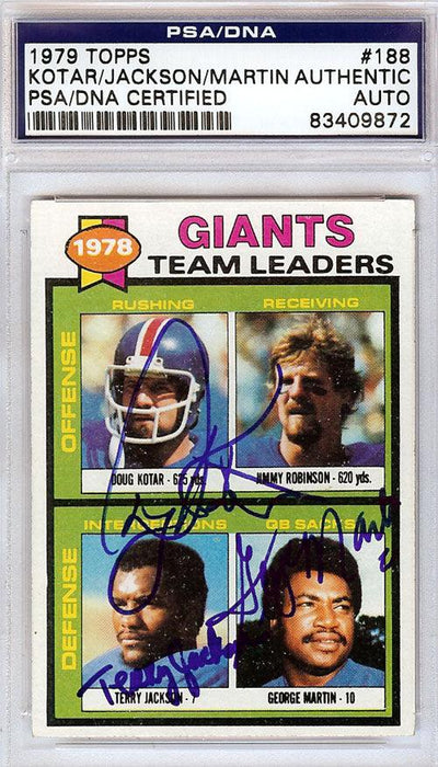 Doug Kotar, Terry Jackson & George Martin Autographed 1979 Topps Card #188  New York Giants PSA/DNA #83409872