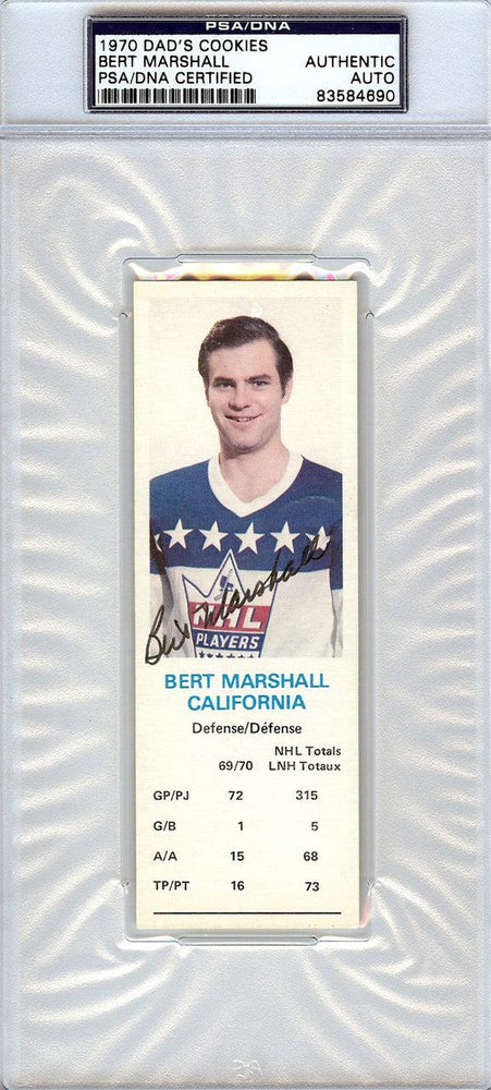 Bert Marshall Autographed 1970 Dad's Cookies Card California Golden Seals PSA/DNA #83584690 - RSA