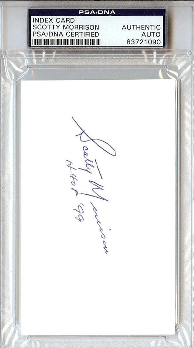 Scotty Morrison Autographed 3x5 Index Card NHL Referee & President "HOF '99" PSA/DNA #83721090 - RSA