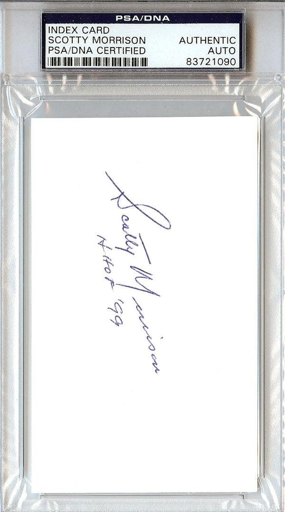 Scotty Morrison Autographed 3x5 Index Card NHL Referee & President "HOF '99" PSA/DNA #83721090 - RSA