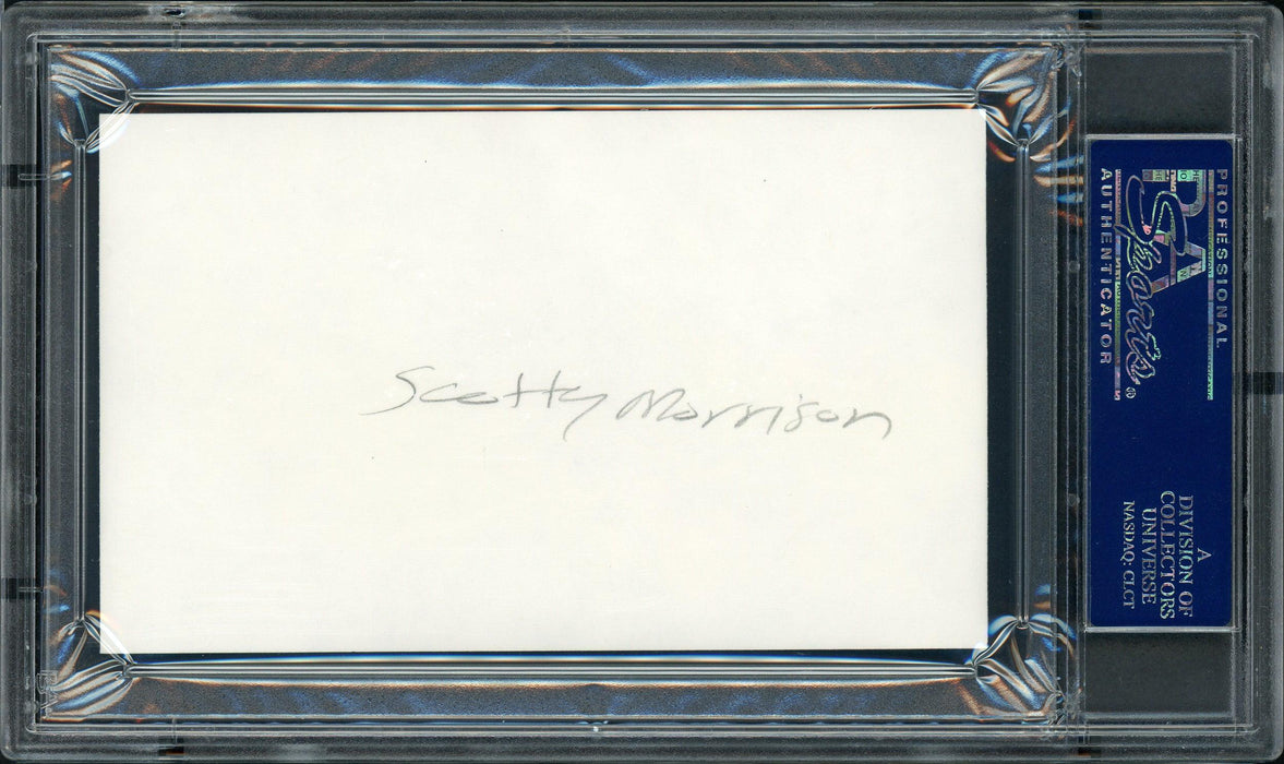 Scotty Morrison Autographed 3x5 Index Card NHL Referee & President "HHOF '99" PSA/DNA #83721092 - RSA