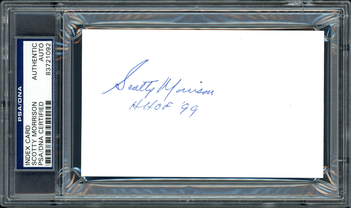 Scotty Morrison Autographed 3x5 Index Card NHL Referee & President "HHOF '99" PSA/DNA #83721092 - RSA
