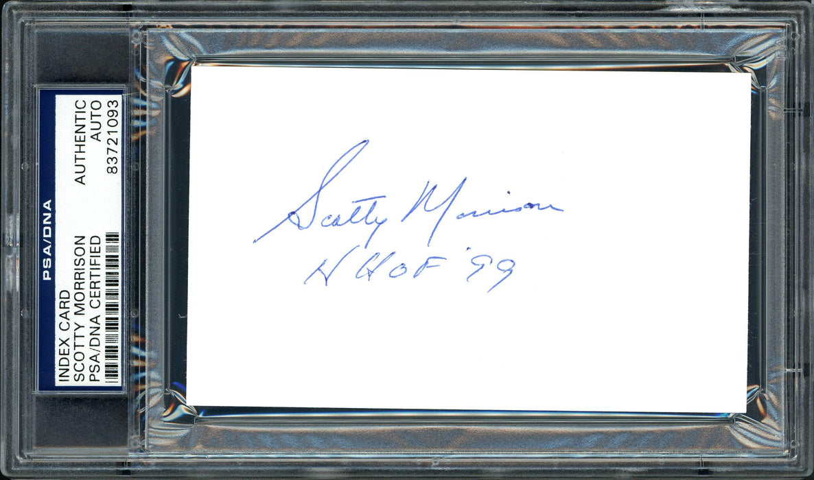 Scotty Morrison Autographed 3x5 Index Card NHL Referee & President "HHOF '99" PSA/DNA #83721093 - RSA