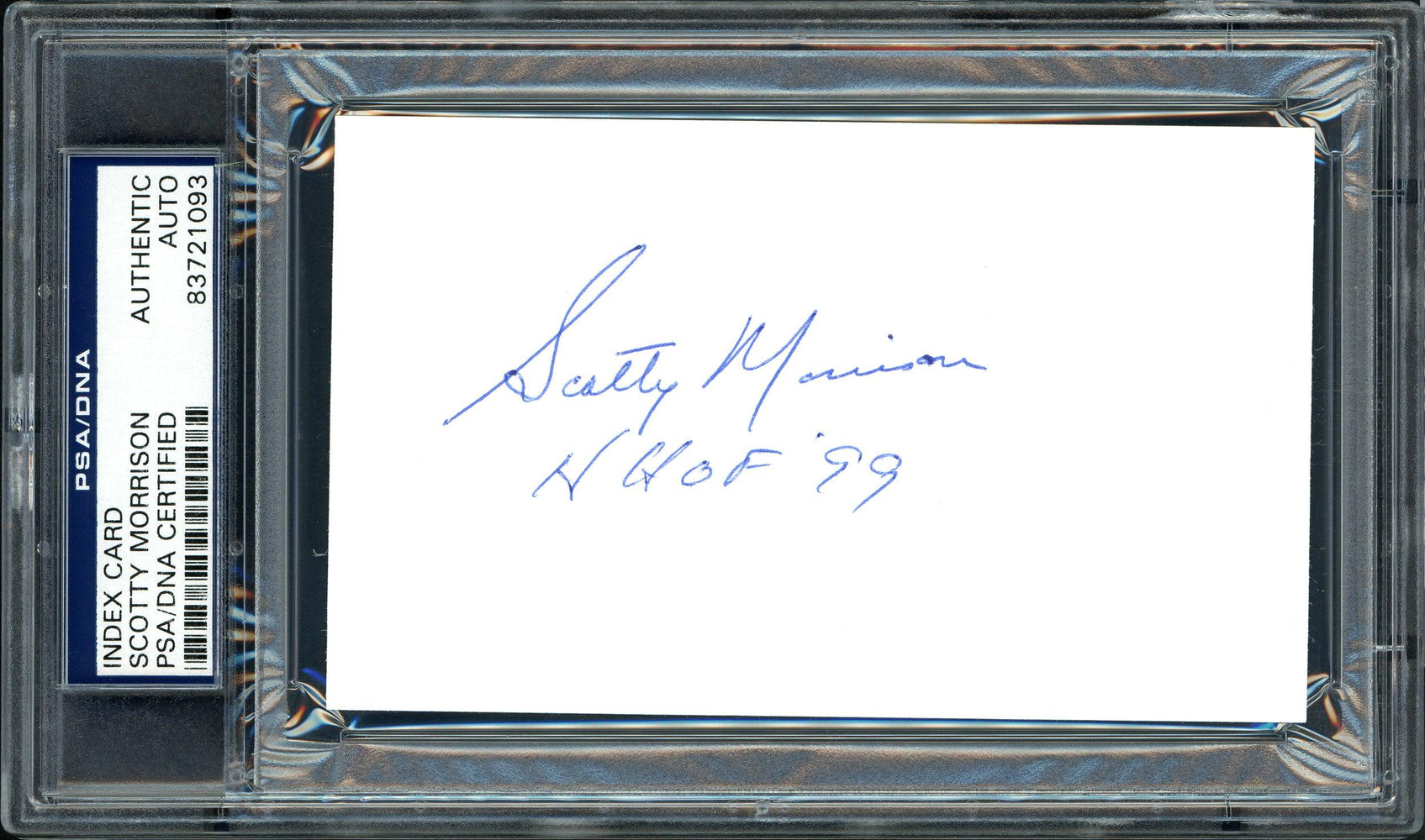 Scotty Morrison Autographed 3x5 Index Card NHL Referee & President "HHOF '99" PSA/DNA #83721093 - RSA