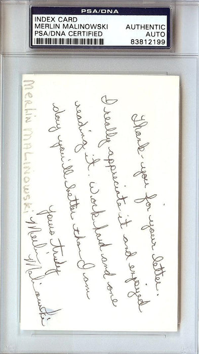 Merlin Malinowski Autographed 3x5 Index Card Colorado Rockies PSA/DNA #83812199 - RSA
