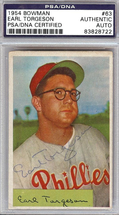 Earl Torgeson Autographed 1954 Bowman Card #63 Phillies PSA/DNA #83828722 - RSA
