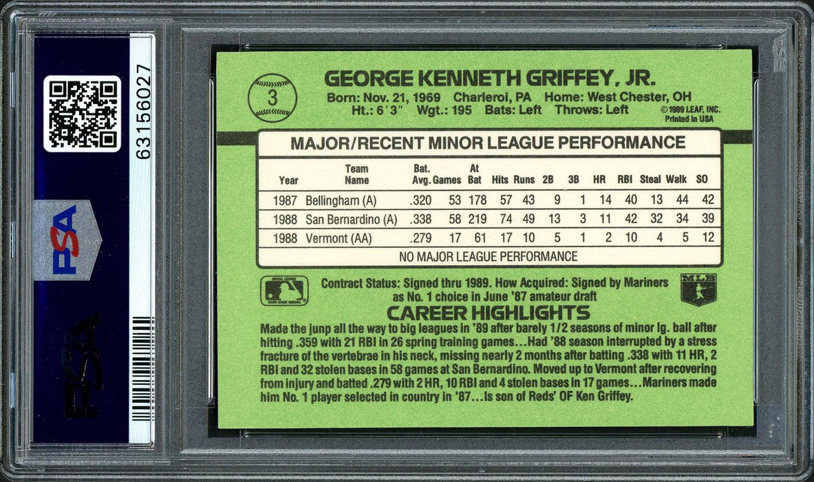1987 Bellingham Mariners Ken Griffey Jr. PSA 10