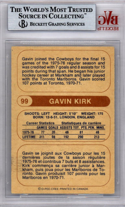 Gavin Kirk Autographed 1976 O-Pee-Chee WHA Card #99 Birmingham Bulls Beckett BAS #9889102 - RSA