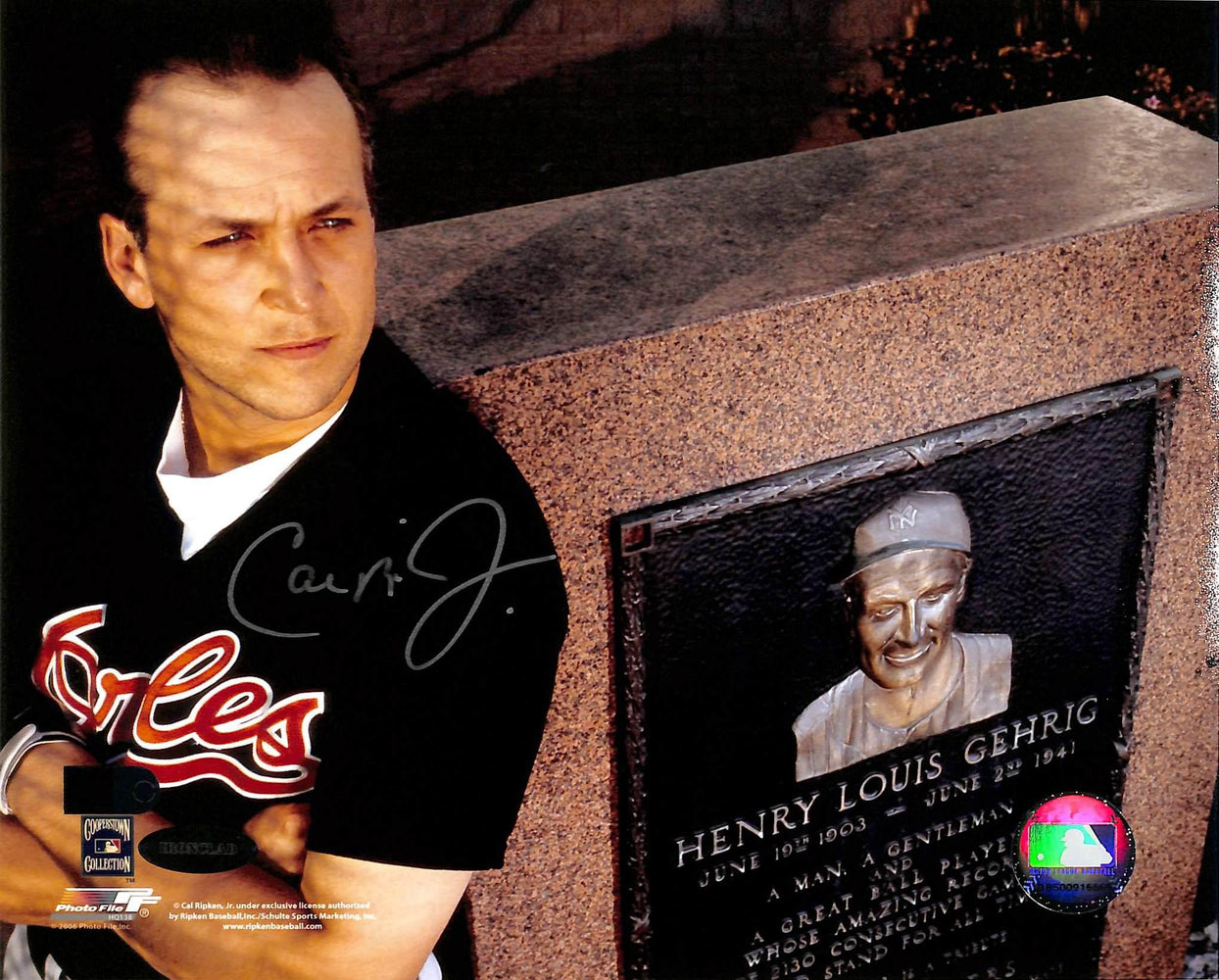 cal ripken jr signed 8x10 photo lou gehrig plaque aiv aa 14609 certificate of authenticity