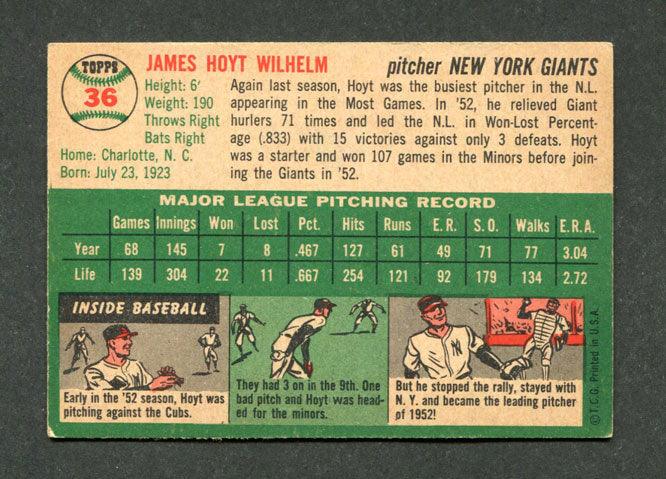 1954 topps 36 hoyt wilhelm new york giants baseball card ex top view